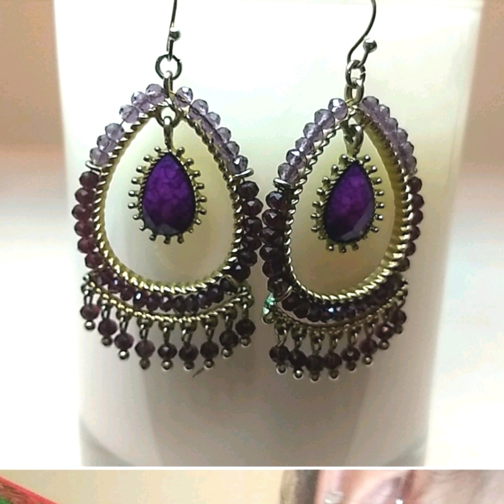 BOTH PAIRS of Purple AND Green Earrings